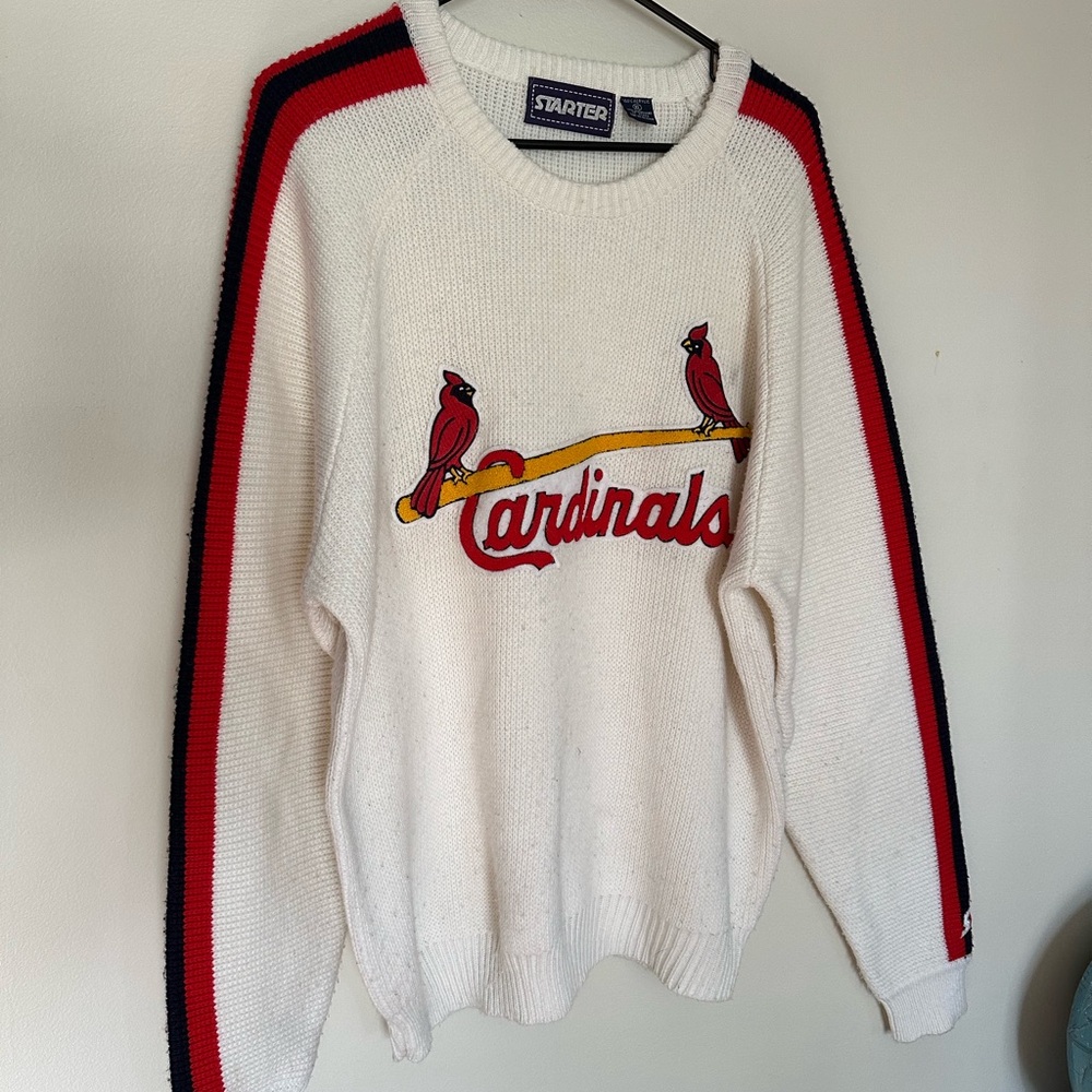 Vintage Starter White Cardinals Crewneck Sweater